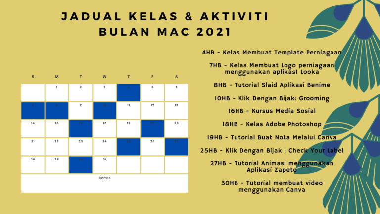 JADUAL KELAS AKTIVITI BULAN MAC 2021
